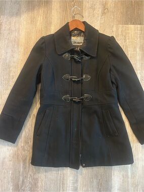 GUESS Black Toggle Wool-Blend Pea Coat